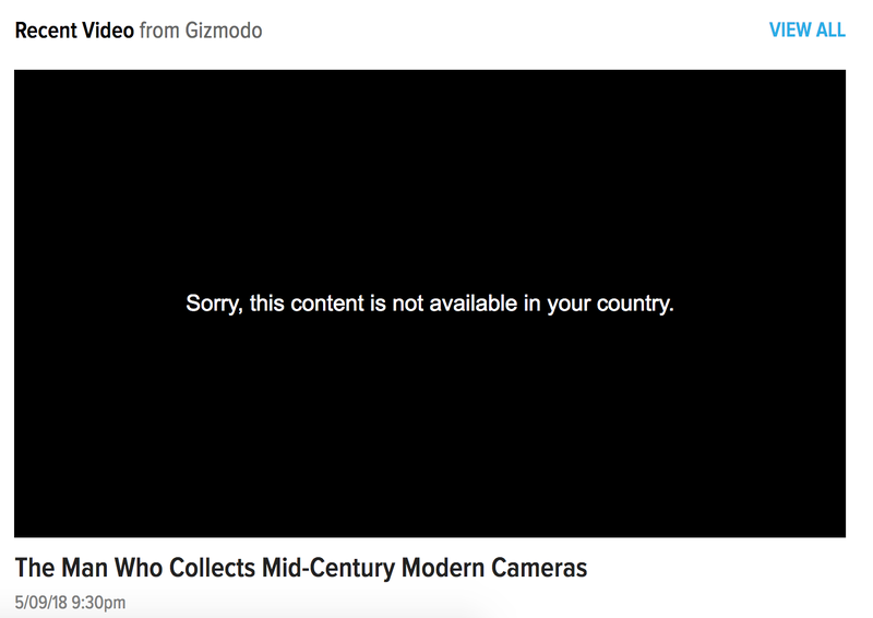 This is what it looks like if you try to watch a video ad on Gizmodo from the EU now.